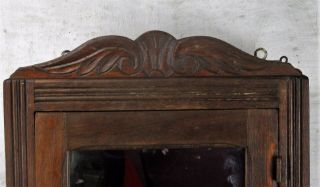 Vintage Hand Carved Wood Kitchen Medicine Apothecary Small Wall Cabinet mirror 3