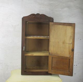 Vintage Hand Carved Wood Kitchen Medicine Apothecary Small Wall Cabinet mirror 5