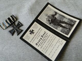 German Ww1 Iron Cross 2nd Class With Ribbon And Death Notice.