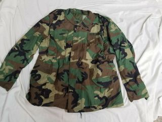 Army Field Jacket (circa 1995),  Woodland,  Size Lr.  Bonus Helmet Liner 7 1/4