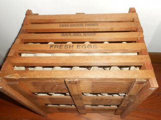 ANTIQUE VINTAGE Wooden Egg Crate W/ Inserts Twin Brooks Farm Garland Maine 3