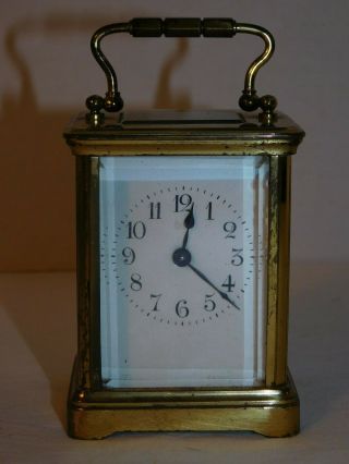 H & H French Mini Carriage Clock w/Custom Case & Key,  Runs 2