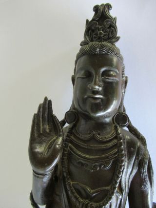 Old Chinese Bronze Quan Yin On Platform Base Unknown Dynasty 60 Cm 23.  5 Inches