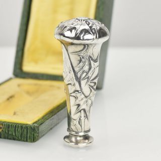 Antique French Art Nouveau Silver Wax Laquer Seal Stamp Handle Floral Thistles