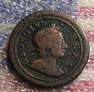 1719 GEORGE FARTHING NOTA HALF PENNY TOKEN BRITISH Colonial / OLD REDCOAT Coin 3