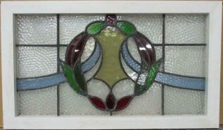 Midsize Old English Leaded Stained Glass Window Stunning Wreath 26.  75 " X 15.  75 "