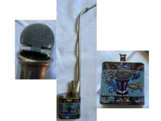 China Chinese Paktong Blue Cloisonne Water Pipe Vintage Signed? Silver? Tall