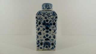 Antique Dutch Delft Blue and White Tea Caddy Royal Crest Signed Chinoiserie Old 10