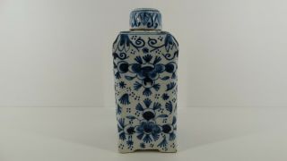 Antique Dutch Delft Blue and White Tea Caddy Royal Crest Signed Chinoiserie Old 11