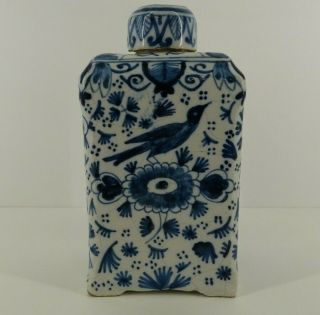Antique Dutch Delft Blue and White Tea Caddy Royal Crest Signed Chinoiserie Old 5