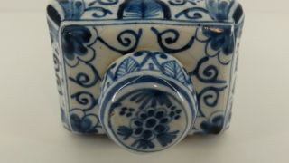 Antique Dutch Delft Blue and White Tea Caddy Royal Crest Signed Chinoiserie Old 6