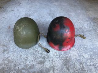 Vintage Ww2 Us Military Fixed Bale Helmet And Liner