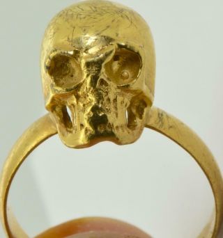 Antique Imperial Russian Memento Mori Skull 18k Gold Plated Vermeil Silver Ring