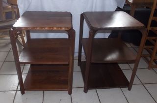 Mid Century Solid Walnut 3 Tier End Side Tables By Queen City (rpt753)