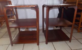 Mid Century Solid Walnut 3 Tier End Side Tables by Queen City (RPT753) 2