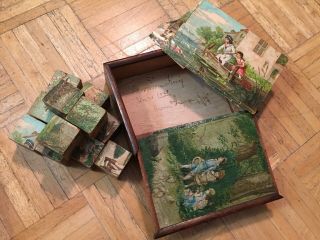 19th Century Childs Boxed Lithographed Blocks Puzzle Given As Xmas Gift 1888