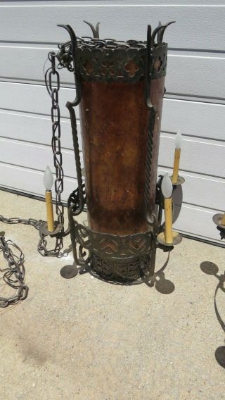 Large Mica and iron Hall Lamps antique Arts and Craft or mission style 10