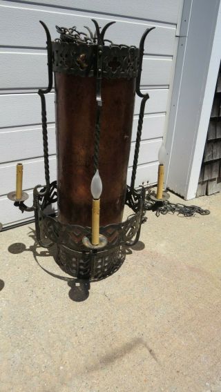 Large Mica and iron Hall Lamps antique Arts and Craft or mission style 3
