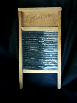 Vintage Rare Antique Washboard.  Wood and Ribbed Glass.  Atlantic No 510 National 2