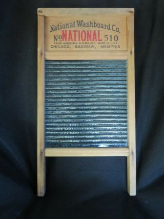 Vintage Rare Antique Washboard.  Wood and Ribbed Glass.  Atlantic No 510 National 3