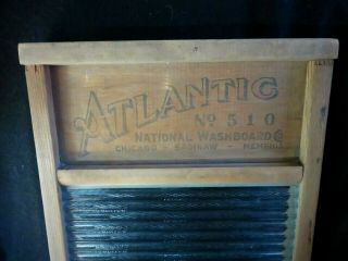 Vintage Rare Antique Washboard.  Wood and Ribbed Glass.  Atlantic No 510 National 4
