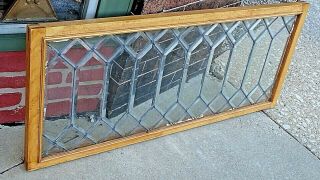 Victorian 52 Piece All Beveled Leaded Stain Glass Transom Window Wood Framed