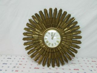 Vintage Mid Century 22 " Gold Syroco Starburst Wall Clock Battery