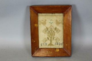 A Fine Dated 1835 Pa Needlework Sampler Signed " Sls 1835 " With A Tulip Lovebirds