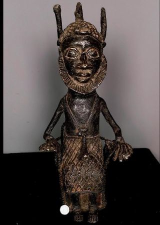 Vintage Tribal Large Bronze Oba Of Benin On A Royal Chair - - Edo,  Nigeria Whb