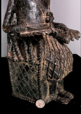 Vintage Tribal Large Bronze Oba Of Benin on a Royal Chair - - Edo,  Nigeria WHB 6