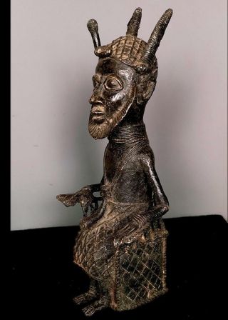 Vintage Tribal Large Bronze Oba Of Benin on a Royal Chair - - Edo,  Nigeria WHB 7