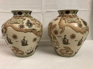 A Chinese Painted Vases Depicting An Aged World Atlas Ex Harrods