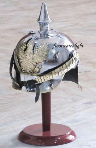 Wwi German Pickelhaube Steel & Brass Helmet Prussian Fr Badge Officer Spike