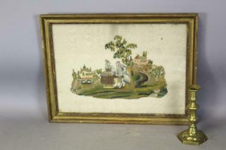 A RARE 18TH C NEEDLEWORK - STUMPWORK PICTURE OF FAMILY GREAT COLORS & 2
