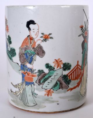 Chinese porcelain brush pot Chinese bitong famille verte kangxi khang shi 17thc 5
