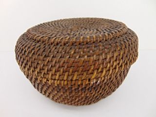 Antique AFRICAN WOVEN BASKET & LID Unknown Tribe FROM 1950s CONGO MISSIONARIES A 2