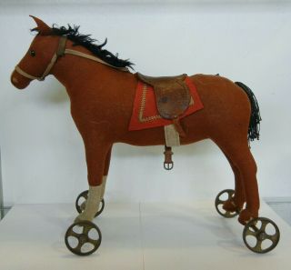 Antique Steiff Horse On Cast Iron Wheels