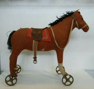 Antique STEIFF HORSE On Cast Iron Wheels 2