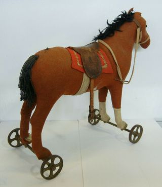 Antique STEIFF HORSE On Cast Iron Wheels 4