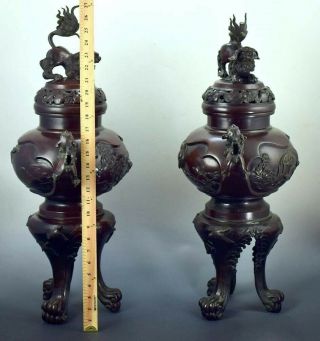 Fabulous Antique Asian Bronze Covered Censers/Vases/Urns - Great Patina 4