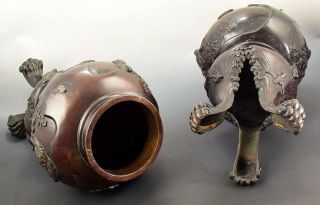 Fabulous Antique Asian Bronze Covered Censers/Vases/Urns - Great Patina 7