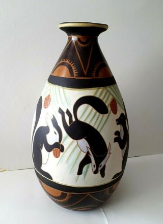 Boch Freres Keramis La Louviere Charles Catteau Belgium Squirrel Vase 1930s Exce