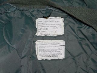 USAF M Green CWU - 9/P Quilted Liner Flyers Jacket USAF US Air Force Military Md 6