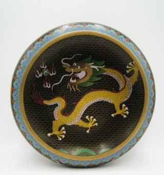 Vintage Chinese 20th Century Cloisonne Yellow Dragon Low Bowl