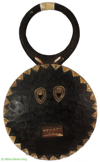 Baule Goli Mask Kplekple Round With Horns Black Africa 43 Inch Was $690.  00