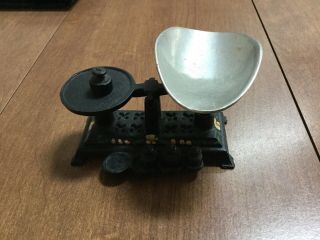 Vintage Small Miniature Black Cast Iron Balance Scale.