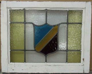 Old English Lead Stained Glass Window Gorgeous Bordered Shield Design 21 " X 17 "