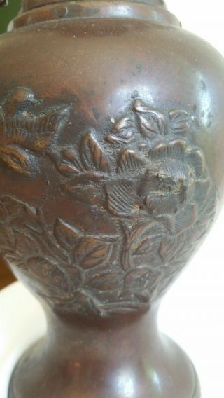 SIGNED ANTIQUE BRONZE ASIAN CHINESE BIRD SERPENT ELEPHANT FLORAL VASE 10