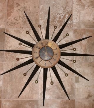 Welby Vintage Rusty Mid Century Modern Starburst Sunburst Atomic Wall Clock