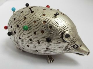 Rare Large Size English Antique 1905 Sterling Silver Hedgehog Pin Cushion